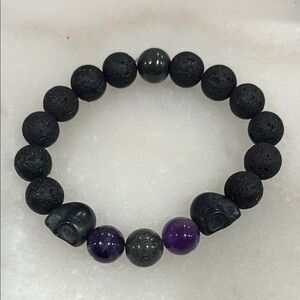 Black Lavastone, Shungite and Purple Amethyst Beaded Stretch Diffuser Bracelet